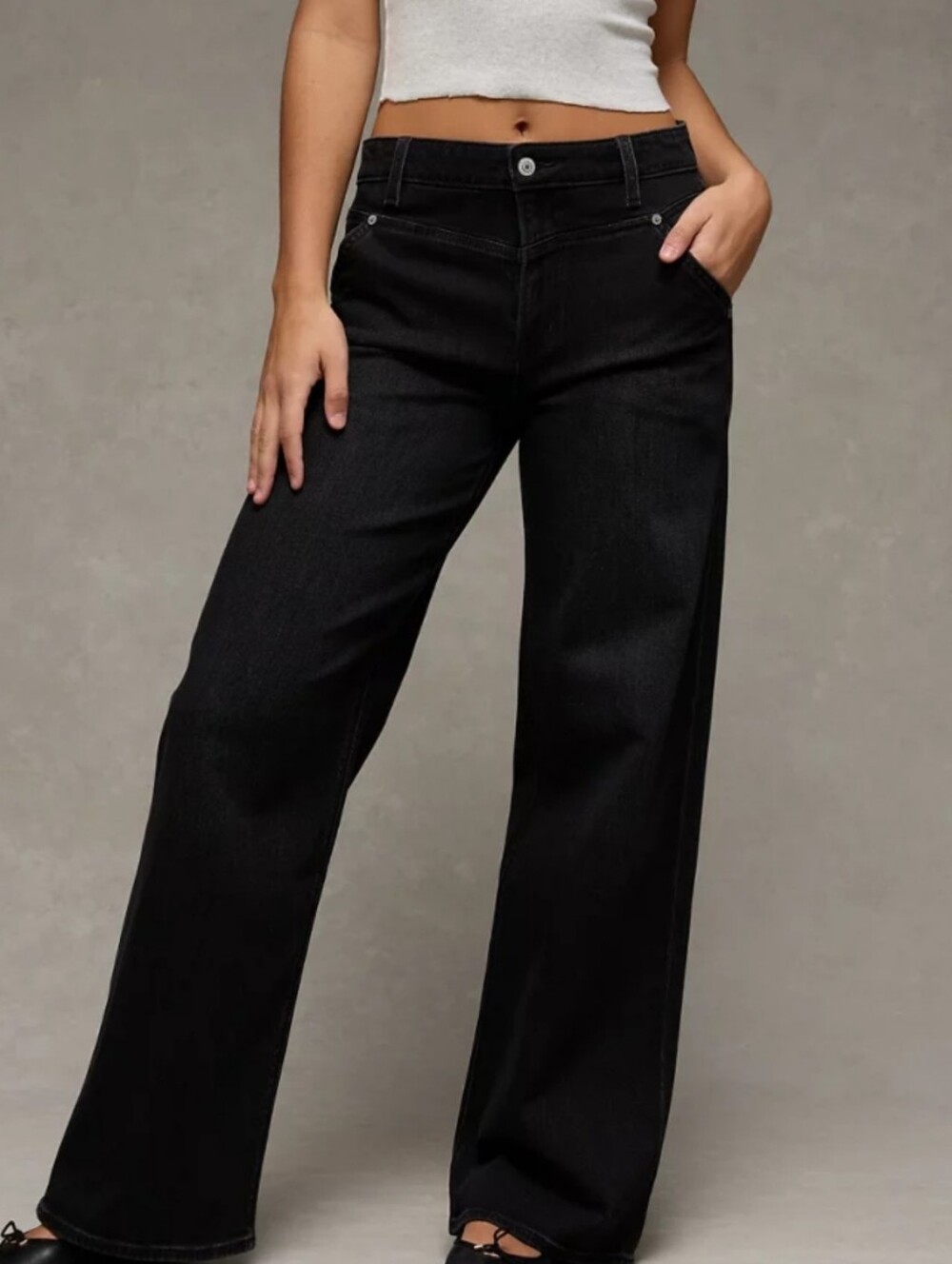 American Eagle Retro Western Black High Rise Baggy Wide Leg Jeans Size 6 X-Long